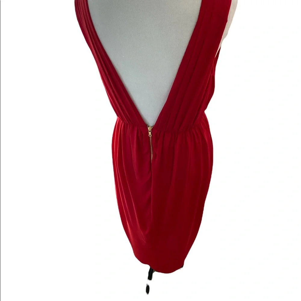 ALICE + OLIVIA red tulip hem 100% silk Marielle draped sleeveless dress 0